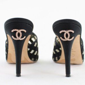 Chanel Black Dressy Heels Shoes CC Formal